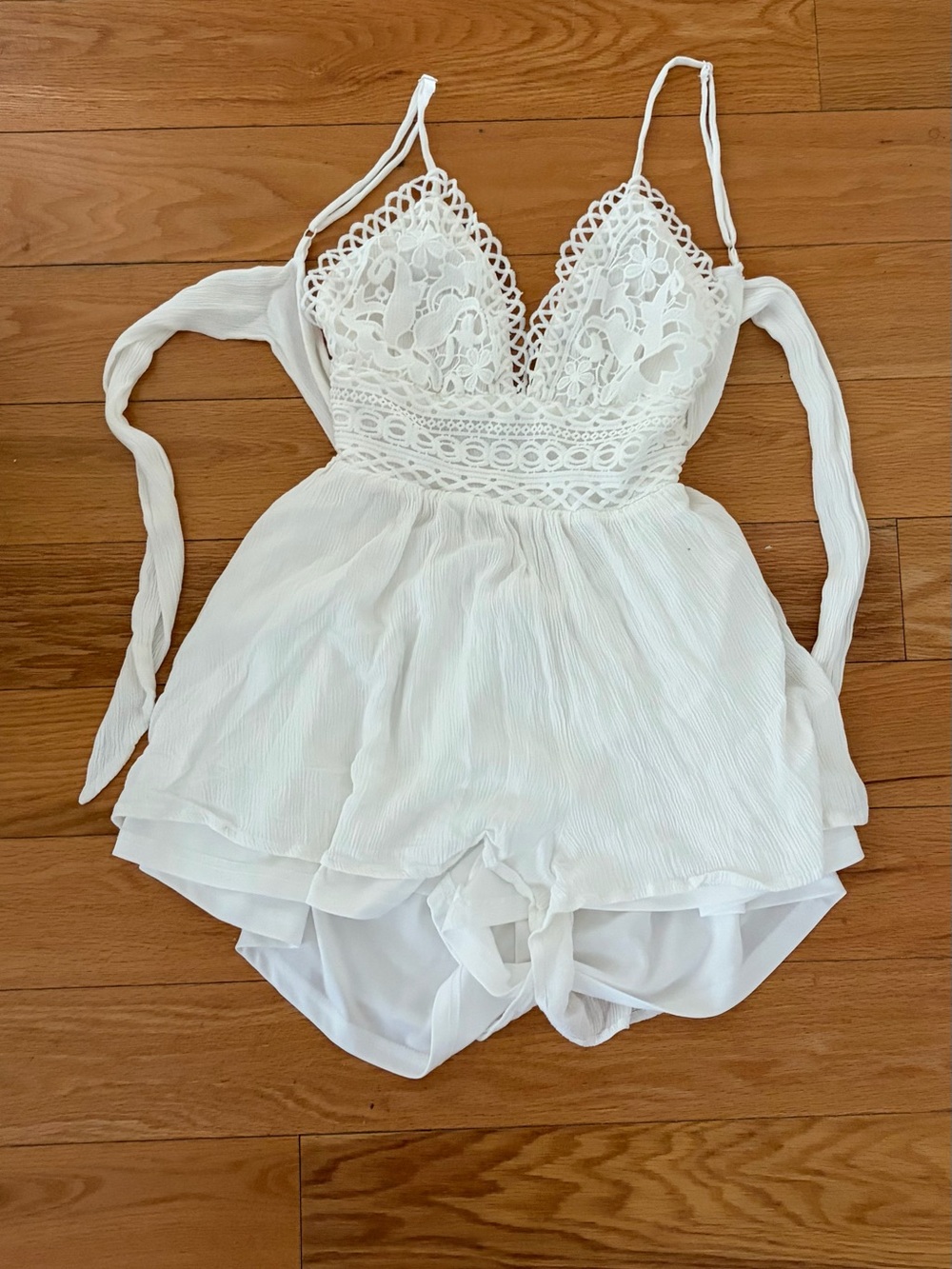 Lovely Day White Lace Romper with Crochet Bodice